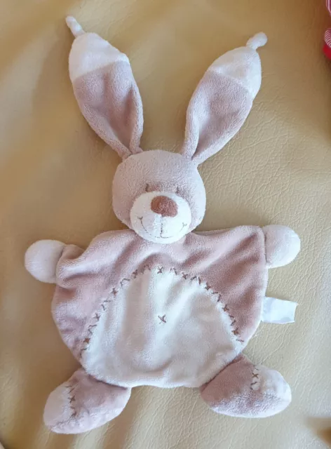Doudou lapin chien Bastien plat beige NICOTOY croix ventre marron foncé clair