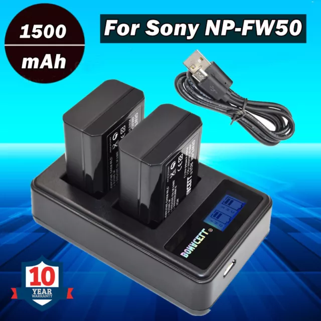 2X 1500mAh NP-FW50 Akku + Dual Ladegerät Für Sony Alpha 5000 6000 6500 A7 Kamera