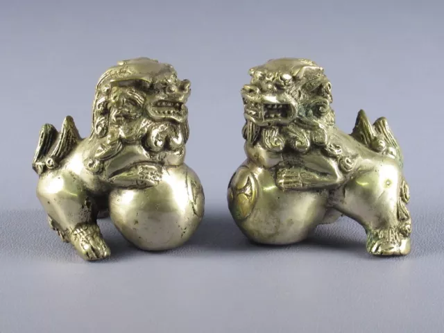 Foo Hunde Statuen Orientalen IN Bronze Silber Glücksbringer Vintage Xx Sec