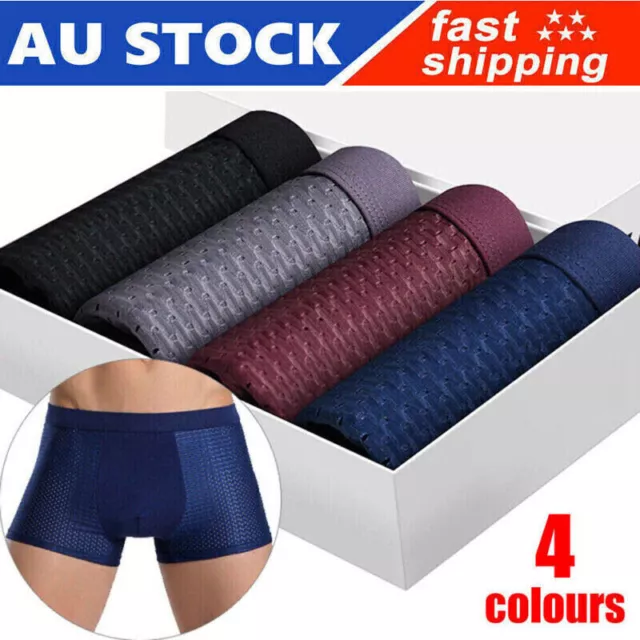 4Pcs Mens Bamboo Soft Wear Underwear Shorts Summer Ice Silk Mesh Boxer Briefs