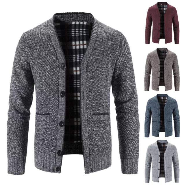 Mens Winter Warm Fleece Lined Jacket Casual Pockets Zip Up Knit Coat Tops