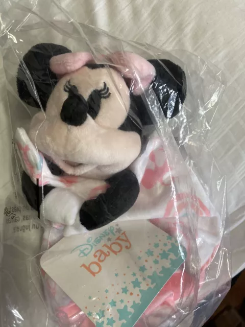 Disney Baby Minnie Mouse Lovey Pink Plush Rainbows Security Blanket Soft Toy New