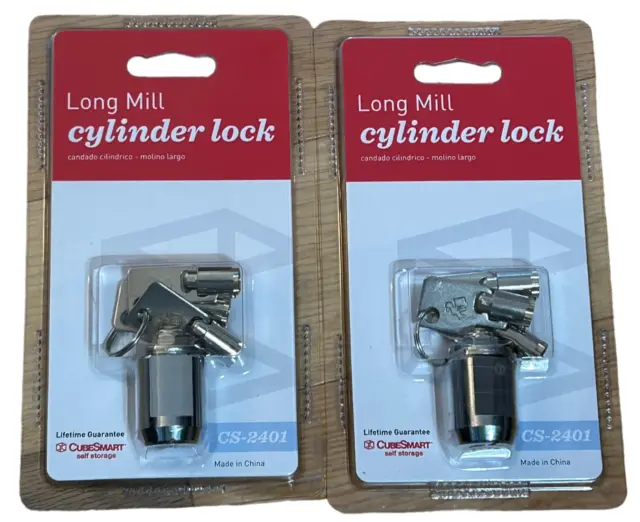 Two Long Mill Cylinder Locks (CS-2401) Designed for Self Storage - 3 Keys Each