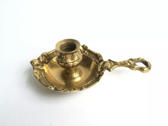 Vintage Solid Brass Wee Willie Winkie Candlestick Chamberstick Candle Holder