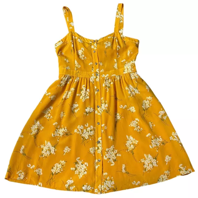 Madewell Dress Women 12 Silk Fleur Bow-Back Butterfly Garden Marigold Yellow