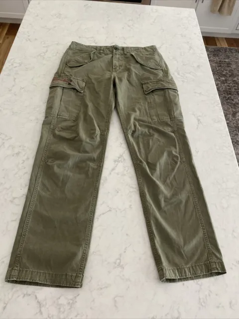 Denim & Supply Ralph Lauren Cargo Pants Military Flag Mens Size 31x32 Army Green