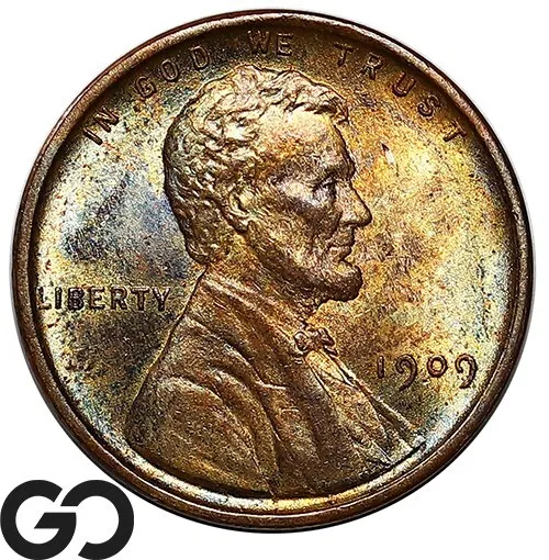 1909 VDB Lincoln Cent Wheat Penny, Nice Color Tone, Solid Gem BU