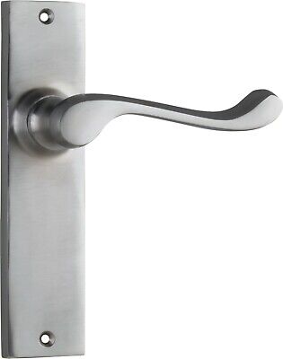 pair of satin chrome fremantle lever door handles and backplates,150 x 35 mm