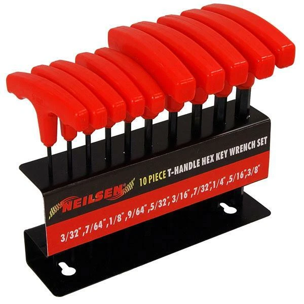 10 Piece T-Handle Hex Key Set - Imperial Sizes 3/32" - 3/8" Plus Holding Stand