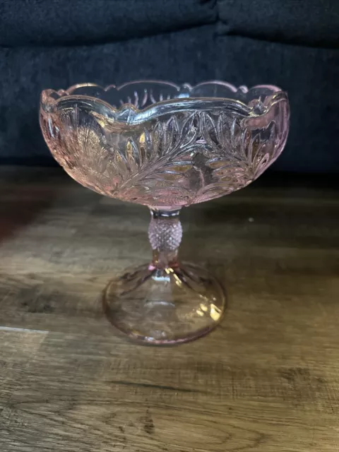 Footed Compote Inverted Thistle Pattern Mosser Glass Large, Light Pink