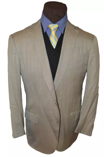 Ermenegildo Zegna mens 2btn tan herringbone silk/wool suit e54R 42R~Surgeon Cuff