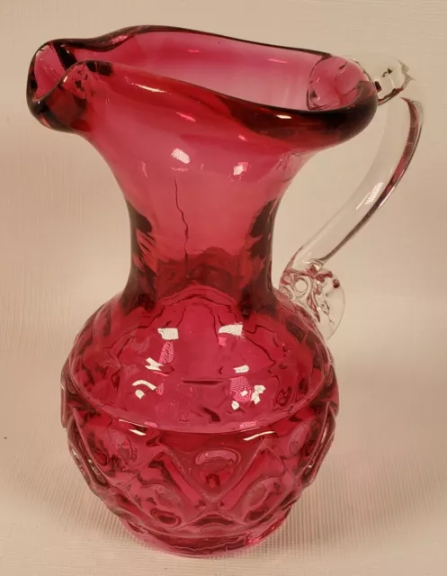 Rossi Cranberry Art Glass Pitcher 5"H Small Hand Blown  TR