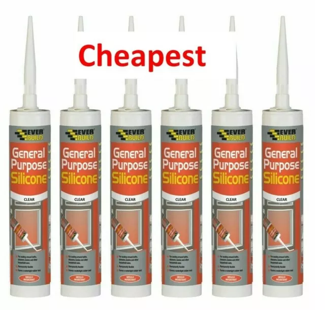 6x Everbuild General Purpose Silicone Sealant 280ml White Clear Black Brown Grey