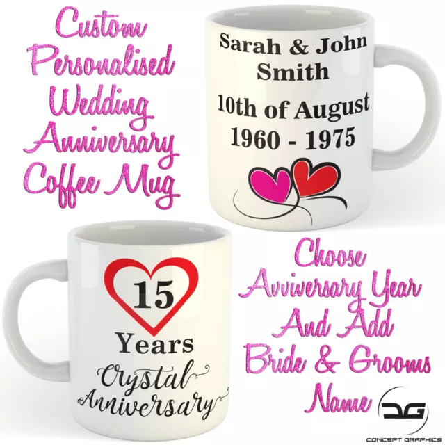 Custom Personalised Bride & Grooms Name Wedding Anniversary Coffee Mug Cup Gift