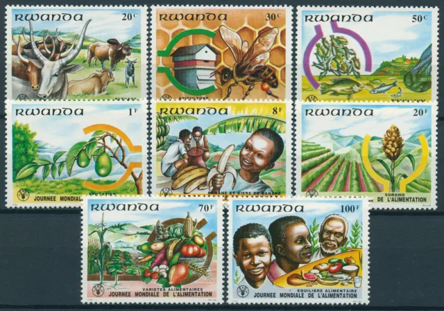 Ruanda 1982 nuovo di zecca FAO Giornata mondiale dell'alimentazione 8v set api mucche pesci piante alberi francobolli