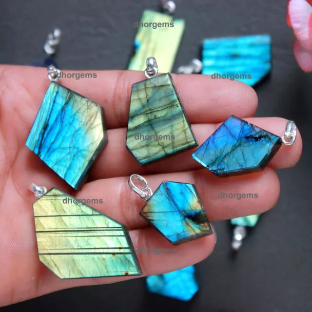 Natural Labradorite Slice Pendant Crystal Healing Stone Gift Hot Fashion Jewelry