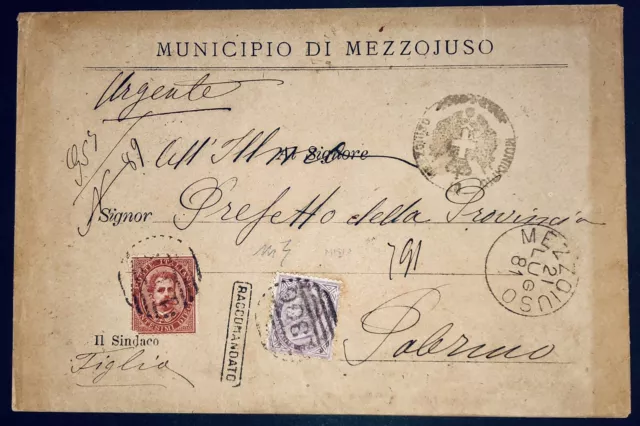 Regno 60+10 Cent 1881 Mista Mezzoiuso Raccomandata X Palermo Rara Difetti