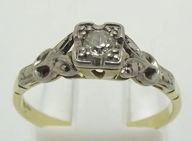 Solid 18Ct Yellow & White Gold Solitaire Diamond Engagement/Dress Ring-Size K1/2