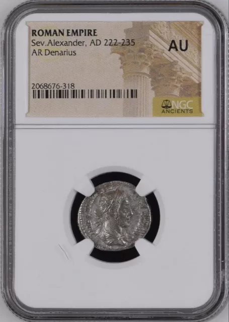 NGC AU - SEVERUS ALEXANDER - Ancient Roman Silver AR Denarius Coin 222-235 AD