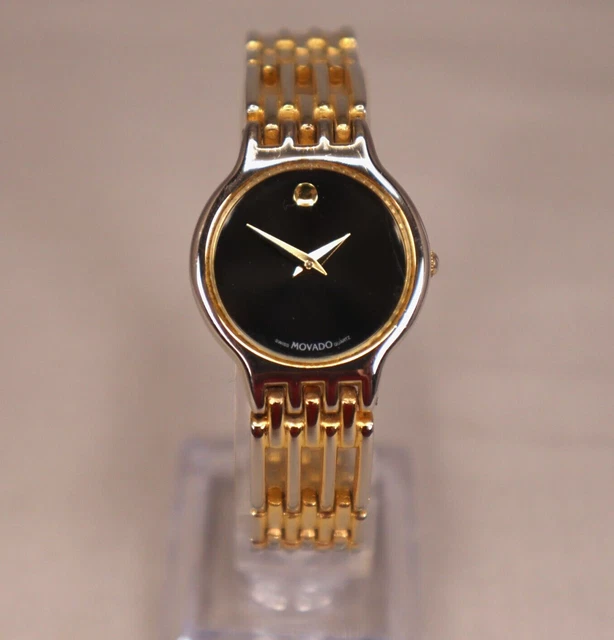 Movado Esperanza Orologio 26mm Quarzo Tono Oro 7" Quadrante Nero 1041103 Batteria Nuova
