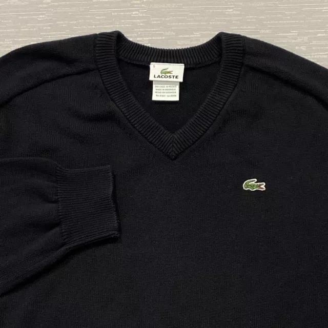 Lacoste Knit Sweater Mens Size 5, Large Black V-Neck Pullover Cotton Long Sleeve