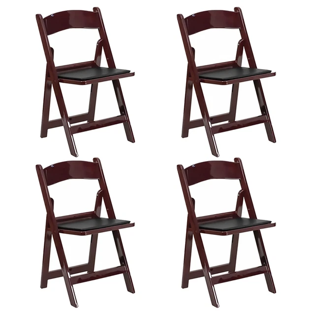 4 Mahogany Resin Folding Chair Commercial Stackable Wedding Chair w/Padded Seat