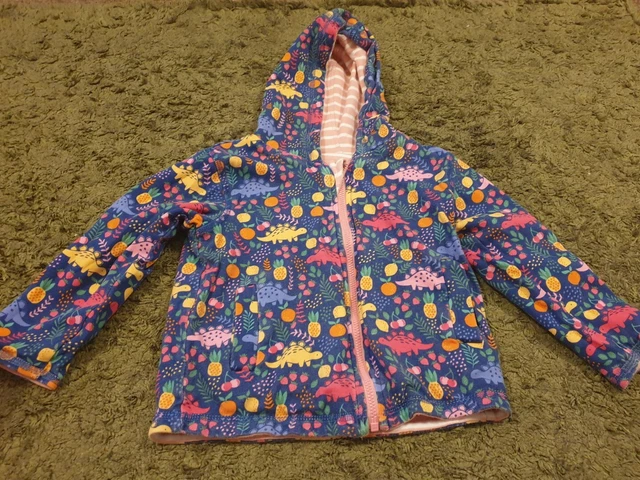 Jojo Maman Bebe pink striped dinosaur reversible zip hoodie age 2-3 years 2