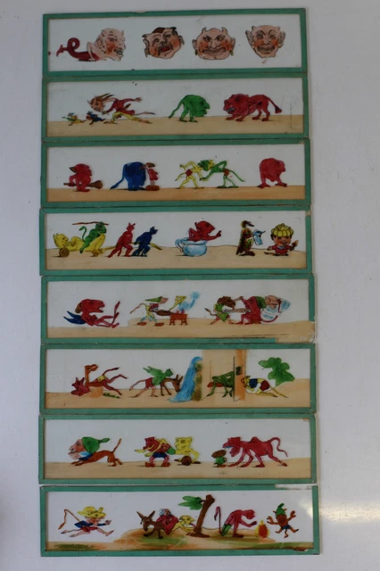 12 Plaques De Verre Pour Lanterne Magique – Scènes Enfantines Et Amusantes – Vintage France
