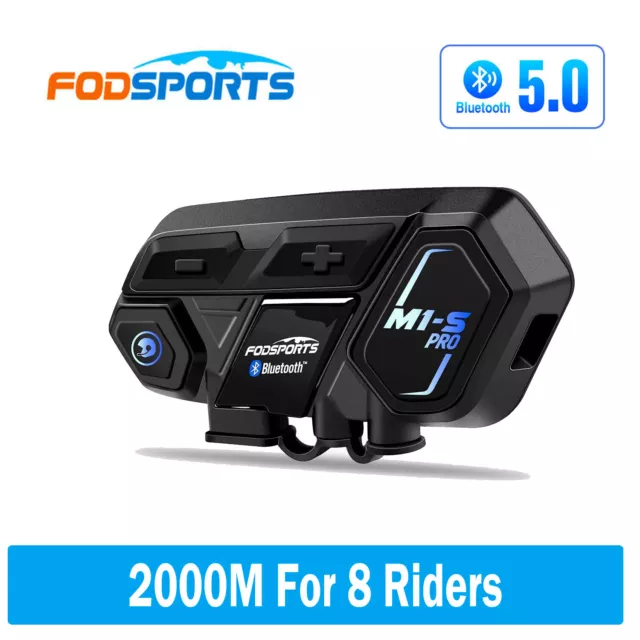 M1-S PRO Motorcycle Intercom Bluetooth Helmet Headset Interphone 8 Riders 2000m