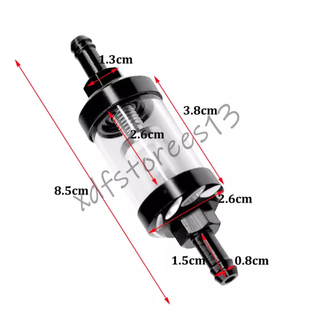 Universal Kraftstofffilter 8mm Aluminium Benzinfilter KFZ Auto Motorrad Schwarz 3