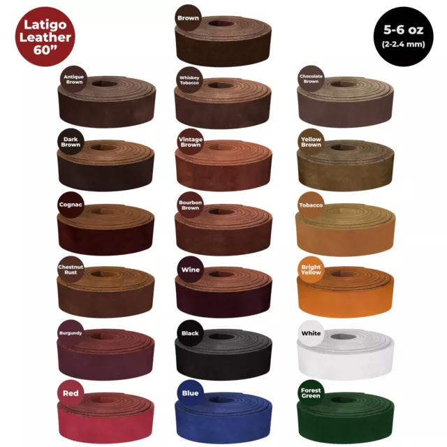 ELW Cowhide 5-6 oz (2-2.4mm) Latigo Leather Belt Grade Straps | Size 60" (152cm)