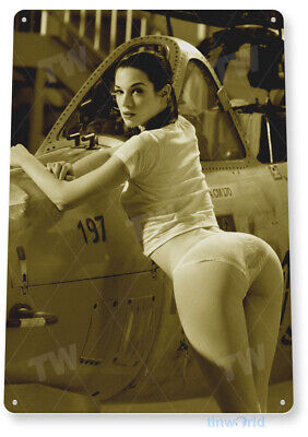 TIN SIGN Weapons Loader Aviation Pin-up Girl Metal Hot Garage Shop A932