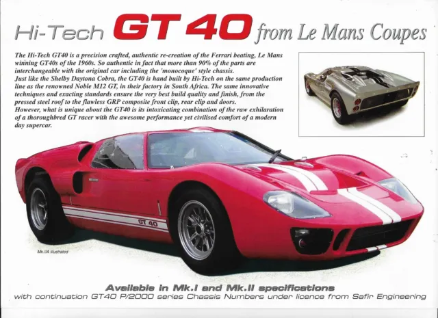 FORD GT40 recreation by Hi-Tech brochure - c2005 - mint condition