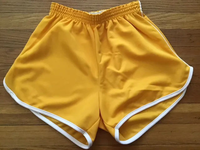 VTG 80s Athletic Polyester Gym PE Team Jogging Shorts  Yellow Sz. L - NEW IRR