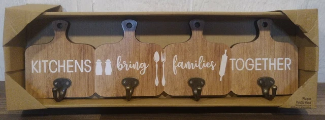 Farmhouse Barn Wood kitchen Way Wall Coat Rack w/ 4 metal hooks Rustic Decor