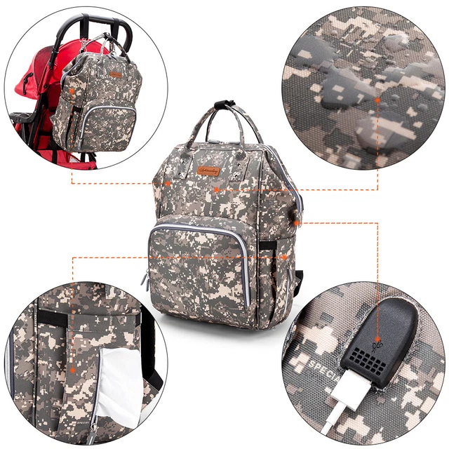Large Baby Diaper Bag Mummy Maternity Nappy Backpack Waterproof Travel USB Port 2