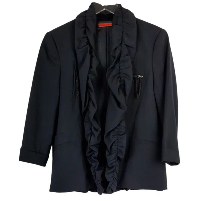 ~LN~ ALICE + OLIVIA Black Ruffled Wool Blend Blazer Tons of Details LARGE 10-12