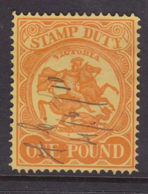 Victoria 1892 £1 Pound Orange Qv Stamp Duty Used Sg 262 $150+ (Qd28)