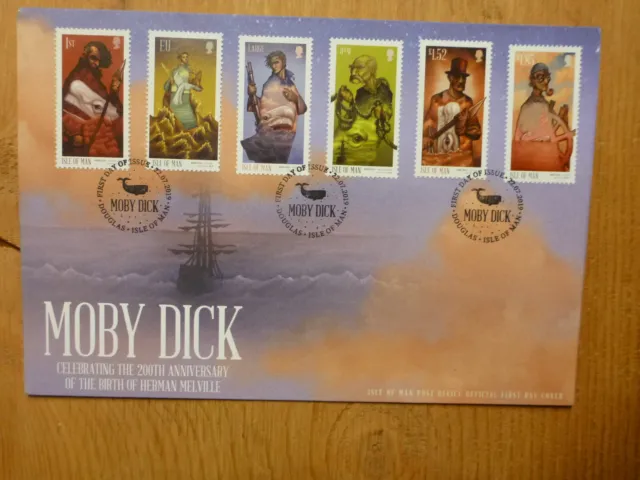 2019 ISLE OF MAN 200th ANNIV MOBY DICK SET OF 6 STAMPS FIRST DAY COVER