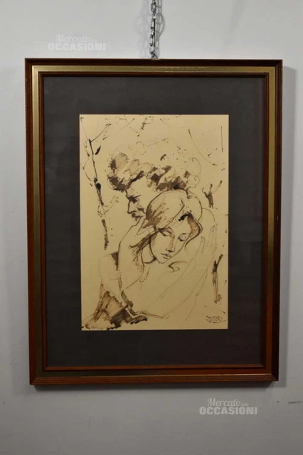 Quadro Di Italo Squitieri 1907-1994 "l'abbraccio Uomo E Donna" 72 X 56