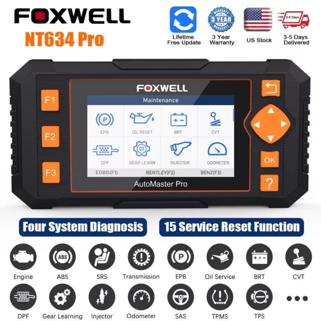 Foxwell NT634 Pro OBD2 Diagnostic Scanner Code Reader SRS EPB SAS Oil TPMS Reset