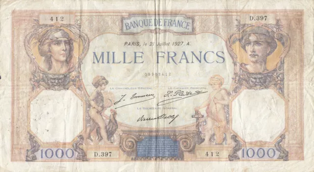 Billet 1000 F Cérès et Mercure du 21 Juillet 1927 FAY 37.01 Alph. D.397