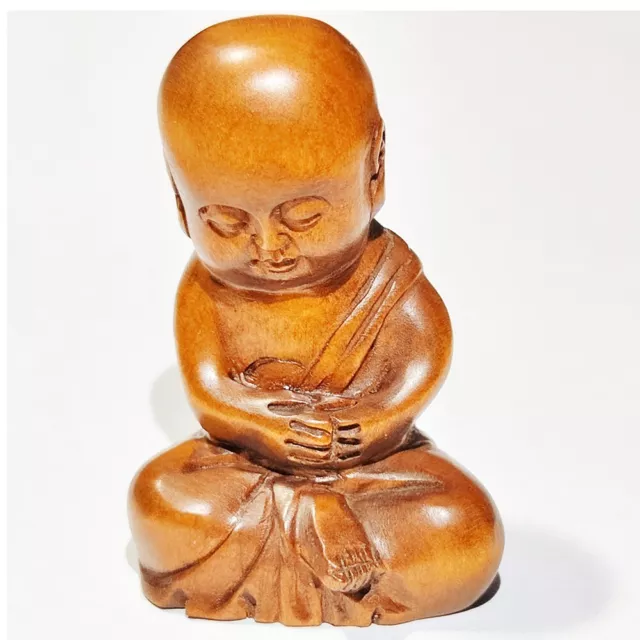 Y8323 - 2" Hand Carved Boxwood Netsuke Figurine : Little Monk Boy