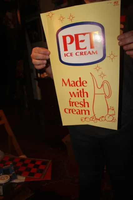 Vintage 1960's PET ICE CREAM Paper Sign 17" x 10" Grocery Store Poster You Bet!