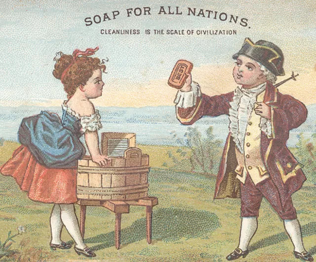 Babbitts 1776 Soap Powder For All Nations Trade Card, W/ A Wooden Wash Tub  C628