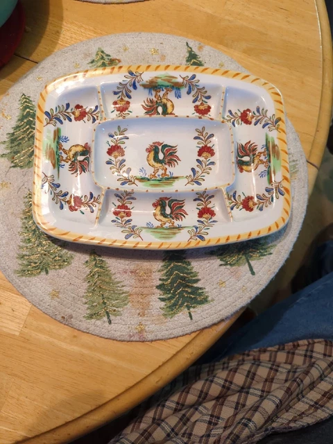 Rare Vintage Hakusan China Made In Japan Separated Platter W/ Roosters & Flowers Rare Vintage Hakusan China Made In Japan Separated Platter W/ Roosters & Flowers