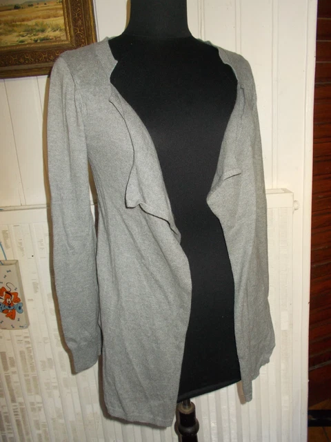 Pull Gilet Kaporal Gris - Taille S - Viscose/angora - Imprimé Fleurs Et Paillettes - Occasion Très Bon état