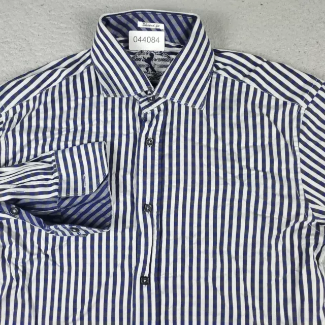 Bugatchi Shirt Mens Medium Blue Striped Shaped Fit Button Up Long Sleeve