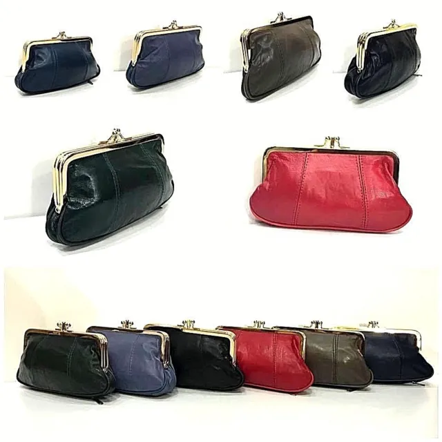 Leather Clutch Purse Wallet Pouch Big Coin  Super Soft Women's Clip Top Ladies