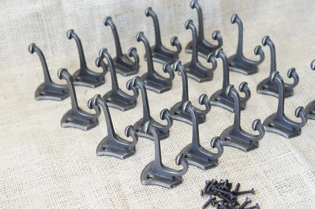 20 PCS Cast Iron Vintage Style Coat Hooks Hat Hook Rack Hall Tree Forged Silver